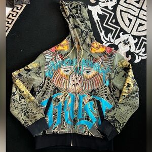 Vintage Christian Audigier Zip Up Hoodie Size Large USED